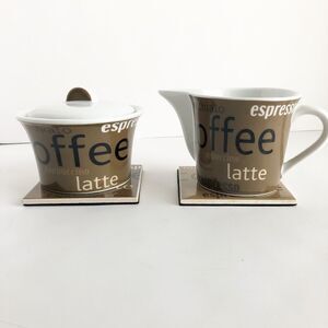 Coffee Sugar Bowl & matching creamer with coasters